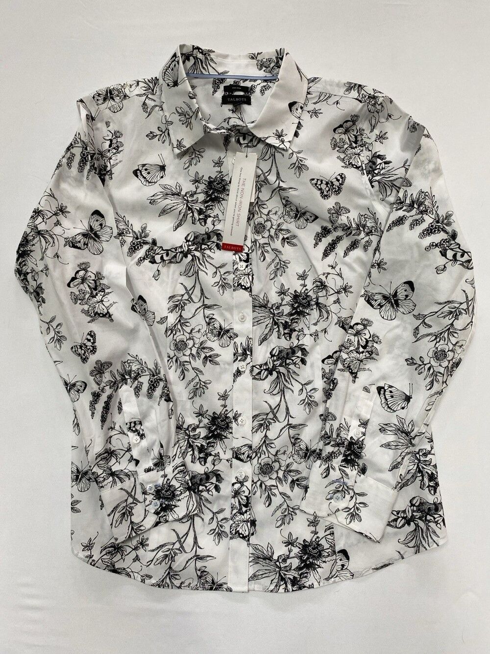 Talbots Sz 6 Butterfly Botanical Perfect Non-Iron Button Down Shirt Cottagecore